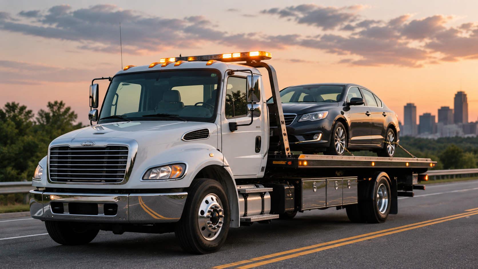 Tow truck helping a vehicle on the road
